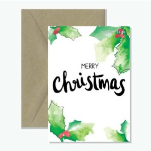 Merry Christmas Card Watercolour Holly
