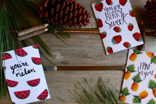 Fruit Pun Greeting Card Flatlays