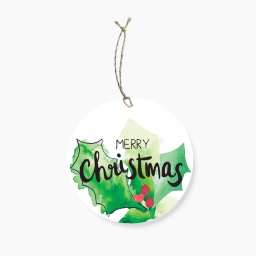 Merry Christmas Watercolour Round Gift Tag