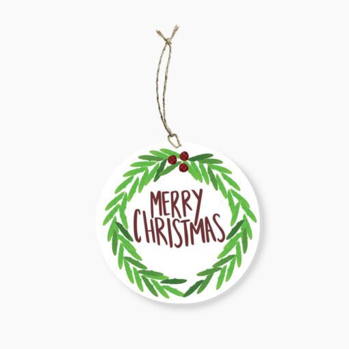Wreath Merry Christmas Round Gift Tag