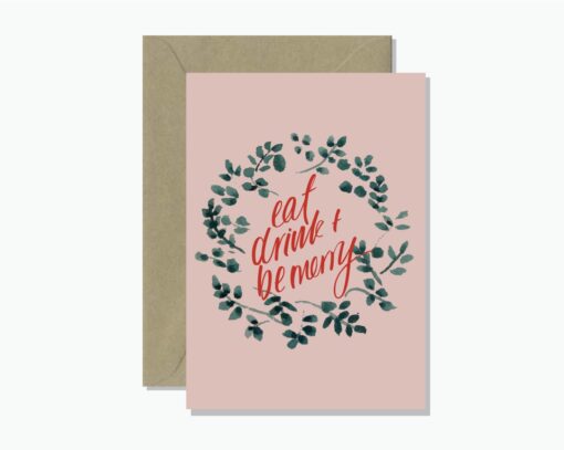 Eat Drink and Be Merry Wreath Christmas Card