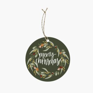 Merry Christmas Native Wreath Round Gift Tag