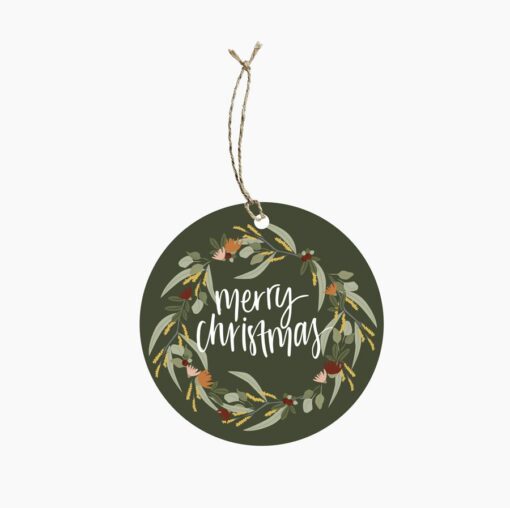 Merry Christmas Native Wreath Round Gift Tag